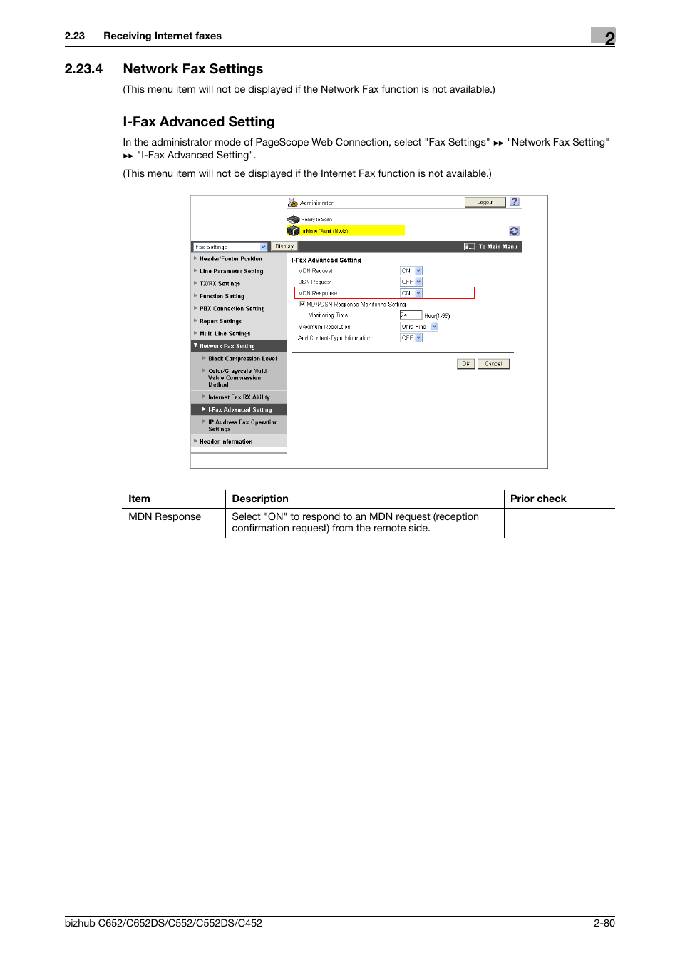 4 network fax settings, I-fax advanced setting, Network fax settings | Konica Minolta BIZHUB C652DS User Manual | Page 98 / 343