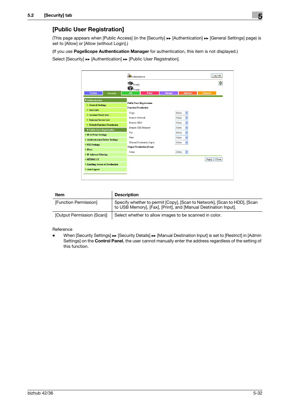 Public user registration, Public user registration] -32 | Konica Minolta bizhub 42 User Manual | Page 120 / 284