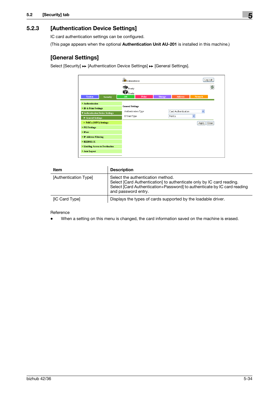 3 [authentication device settings, General settings | Konica Minolta bizhub 42 User Manual | Page 122 / 284