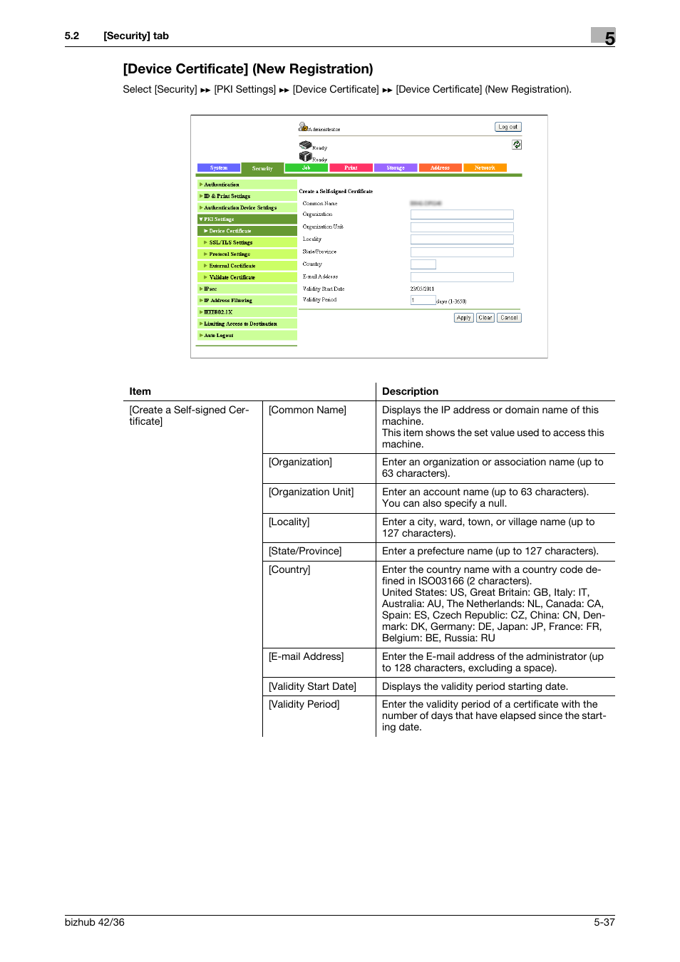 Device certificate] (new registration), Device certificate] (new registration) -37 | Konica Minolta bizhub 42 User Manual | Page 125 / 284