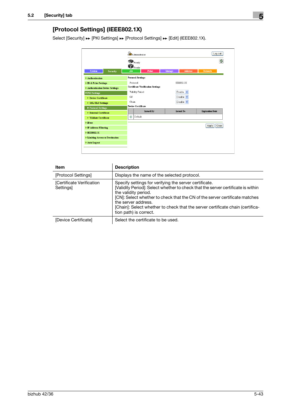 Protocol settings] (ieee802.1x), Protocol settings] (ieee802.1x) -43 | Konica Minolta bizhub 42 User Manual | Page 131 / 284