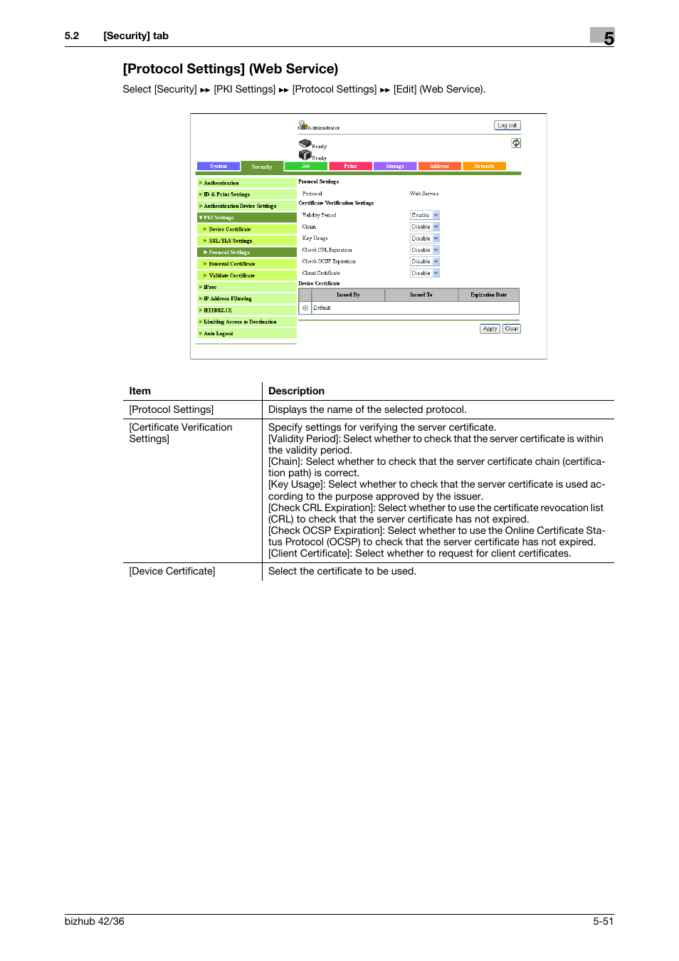 Protocol settings] (web service), Protocol settings] (web service) -51 | Konica Minolta bizhub 42 User Manual | Page 139 / 284