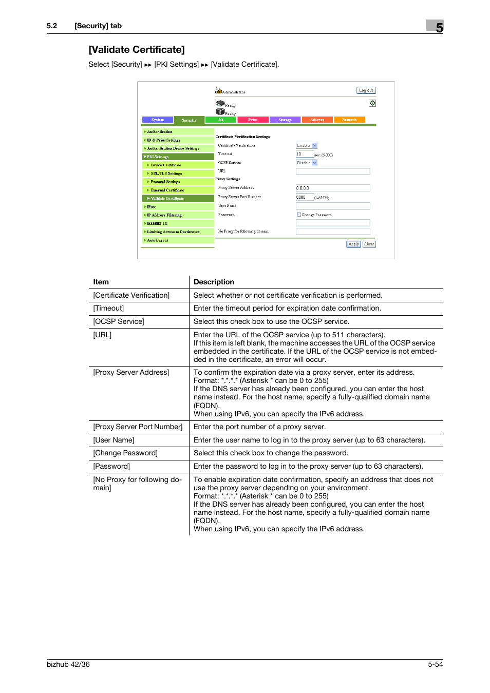 Validate certificate, Validate certificate] -54 | Konica Minolta bizhub 42 User Manual | Page 142 / 284