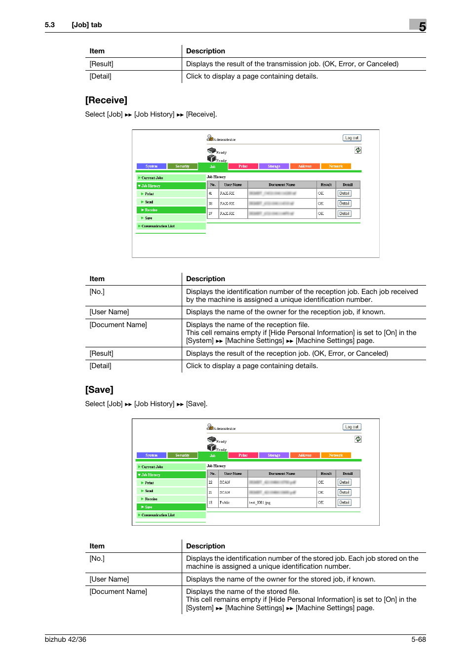 Receive, Save, Receive] -68 [save] -68 | Konica Minolta bizhub 42 User Manual | Page 156 / 284