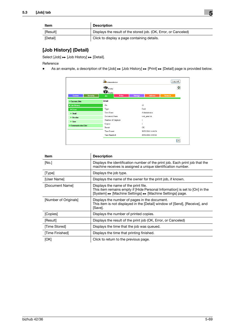 Job history] (detail), Job history] (detail) -69 | Konica Minolta bizhub 42 User Manual | Page 157 / 284