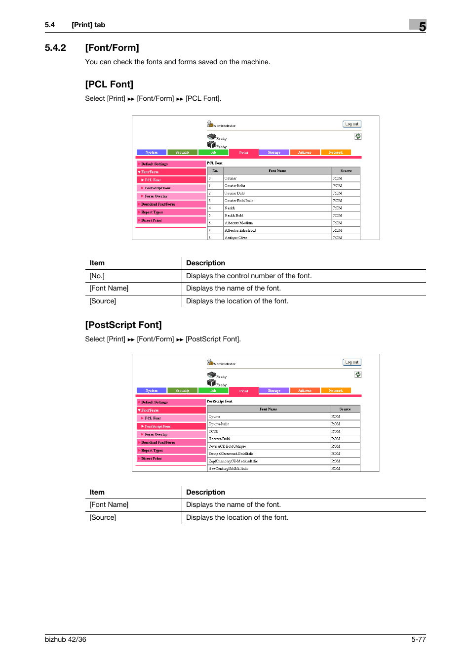 2 [font/form, Pcl font, Postscript font | Konica Minolta bizhub 42 User Manual | Page 165 / 284