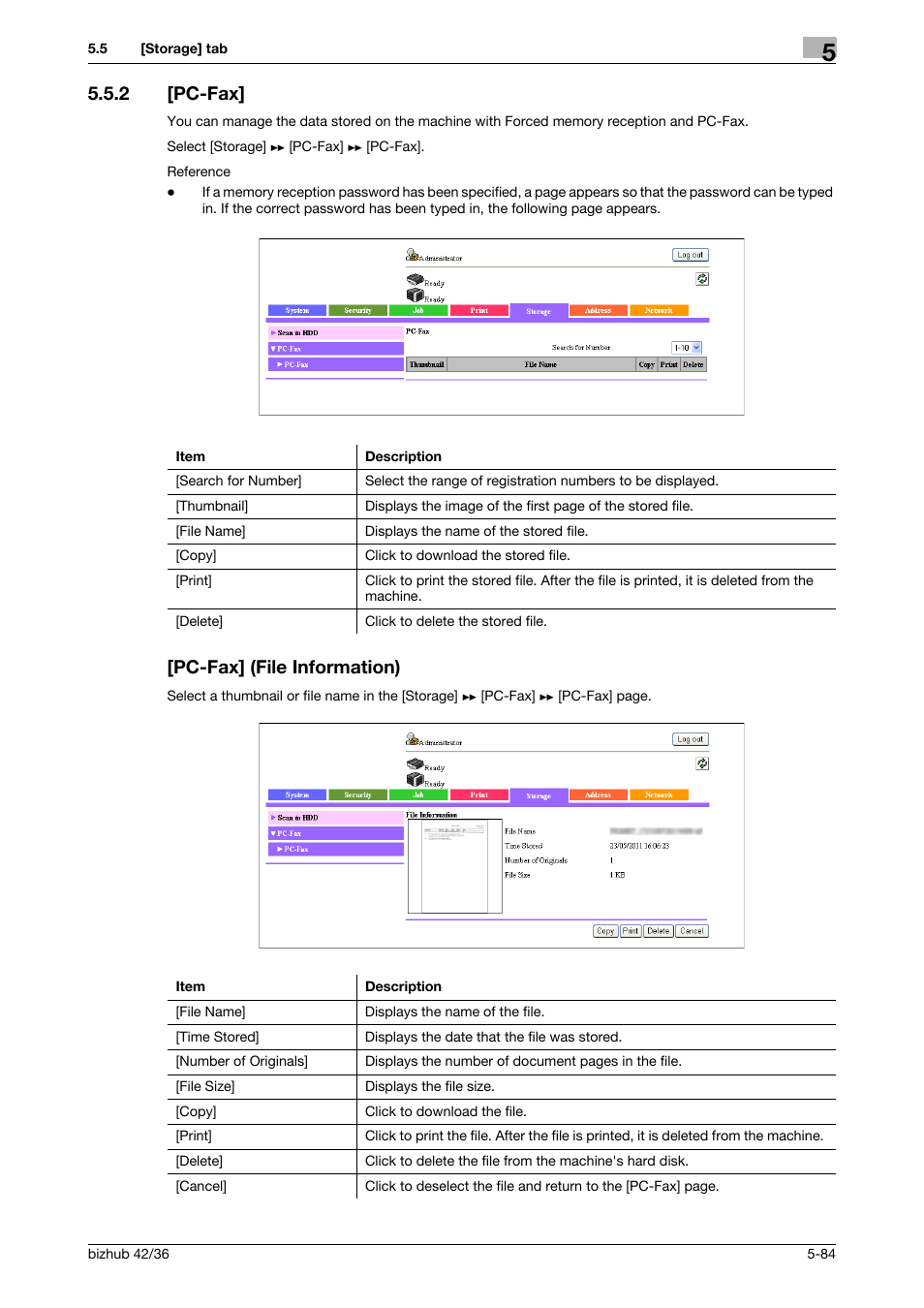 2 [pc-fax, Pc-fax] (file information), Pc-fax] -84 [pc-fax] (file information) -84 | Konica Minolta bizhub 42 User Manual | Page 172 / 284