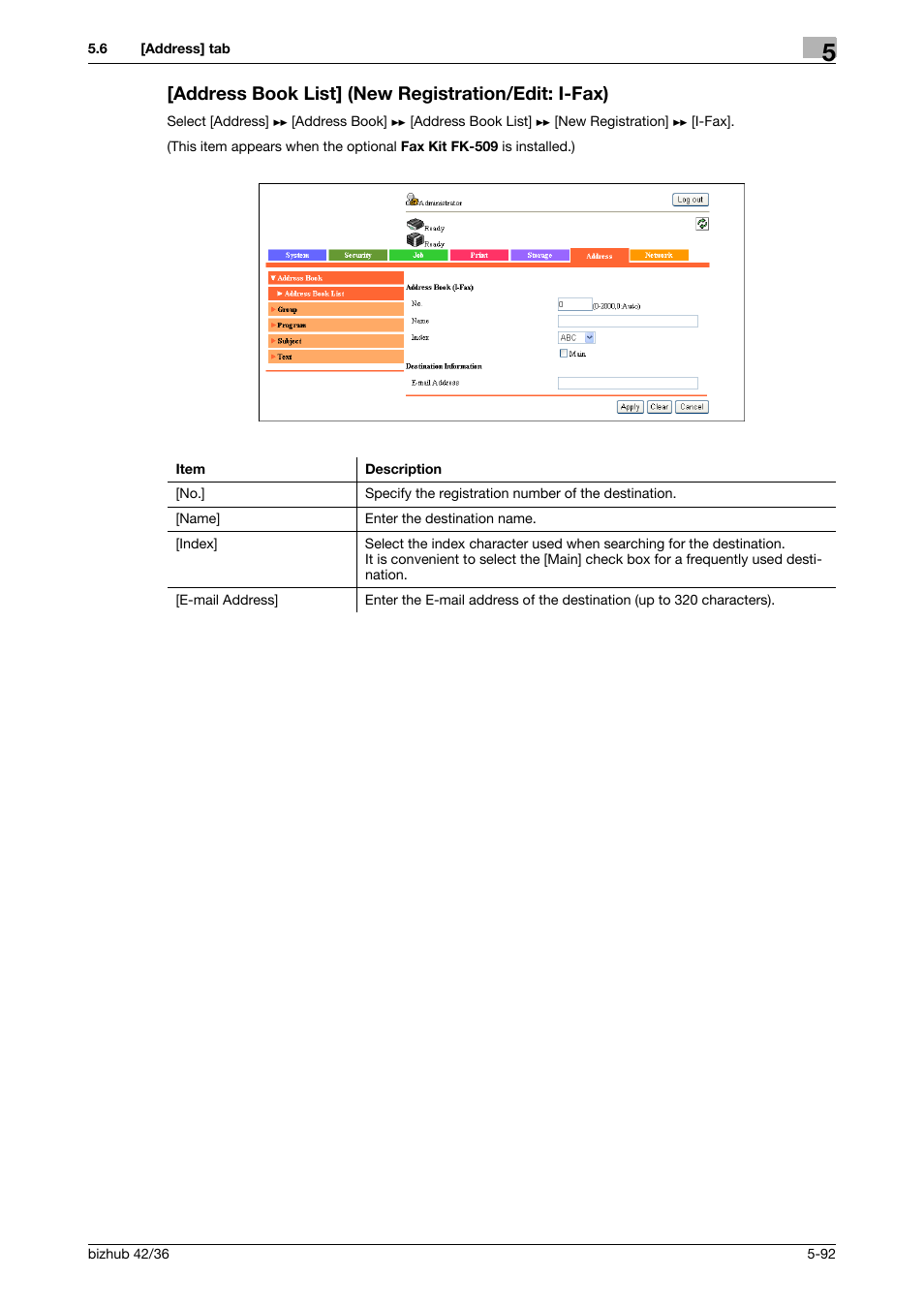 Address book list] (new registration/edit: i-fax) | Konica Minolta bizhub 42 User Manual | Page 180 / 284