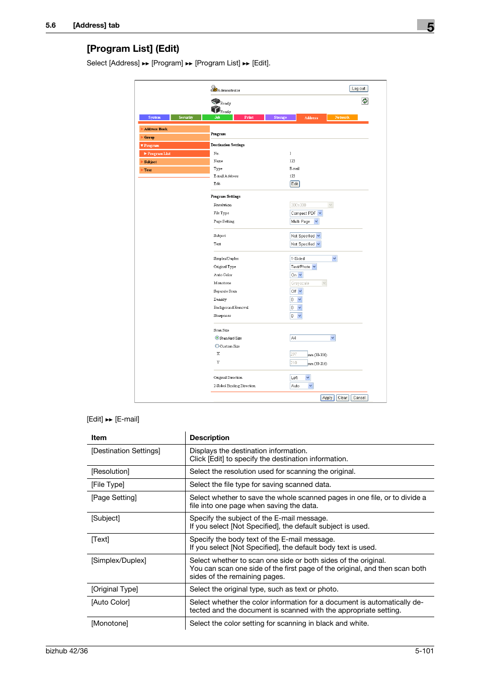 Program list] (edit), Program list] (edit) -101 | Konica Minolta bizhub 42 User Manual | Page 189 / 284