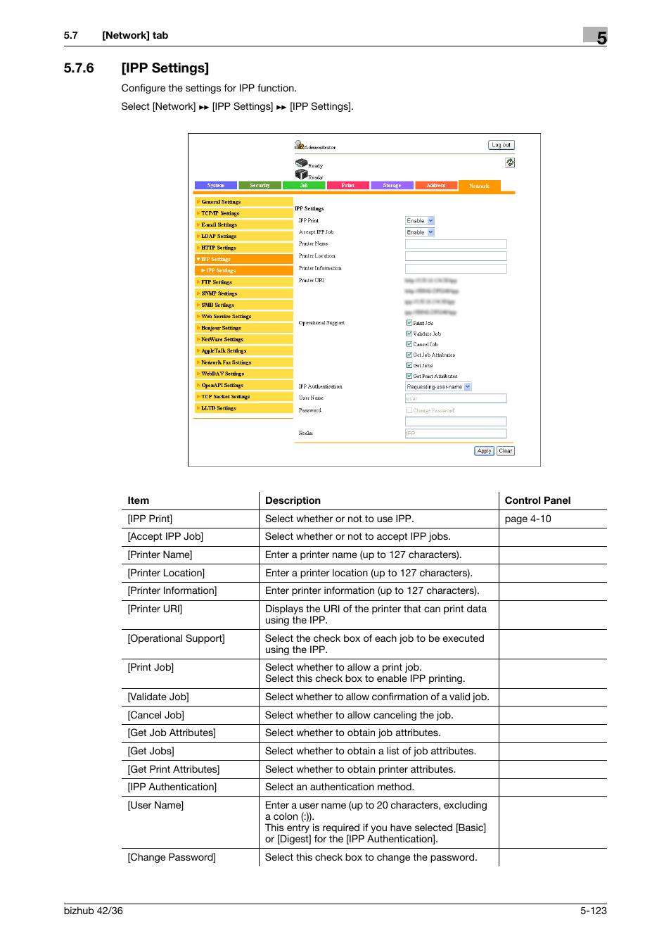 6 [ipp settings, Ipp settings] -123 | Konica Minolta bizhub 42 User Manual | Page 211 / 284