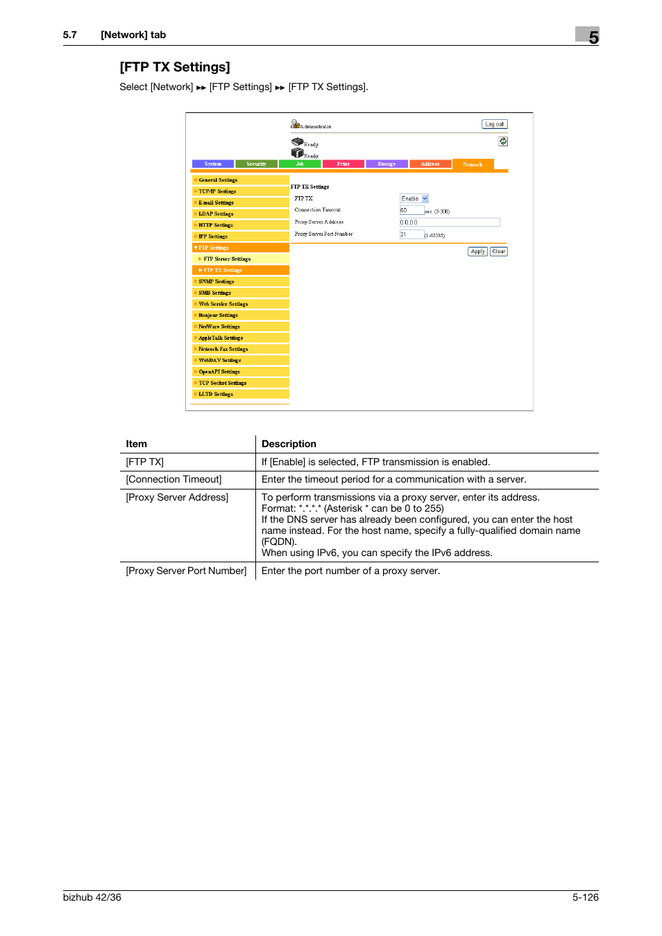 Ftp tx settings, Ftp tx settings] -126 | Konica Minolta bizhub 42 User Manual | Page 214 / 284