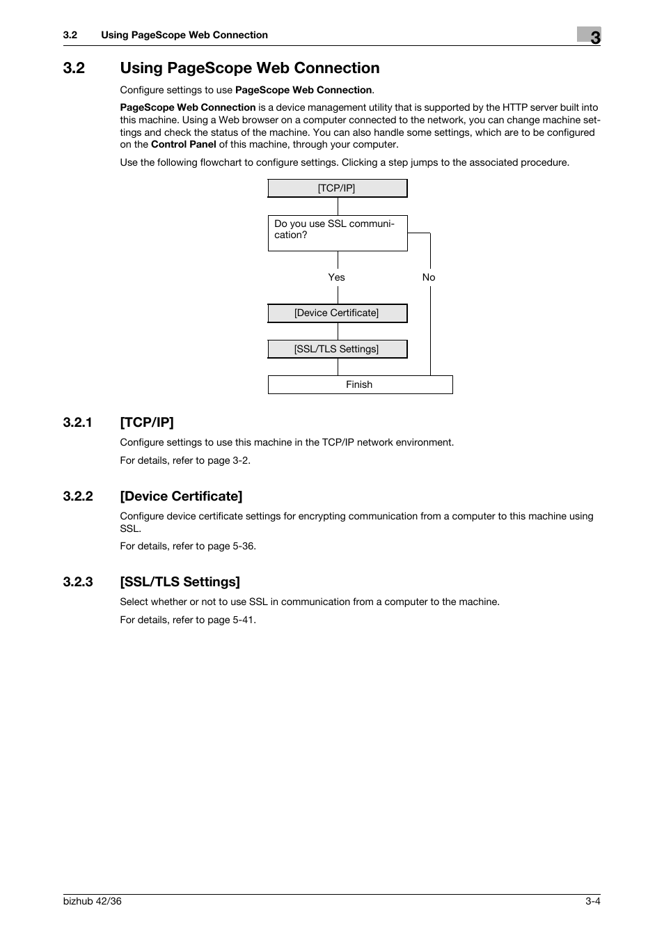 1 [tcp/ip, 2 [device certificate, 3 [ssl/tls settings | Tcp/ip] -4, Device certificate] -4, Ssl/tls settings] -4, 2 using pagescope web connection | Konica Minolta bizhub 42 User Manual | Page 22 / 284