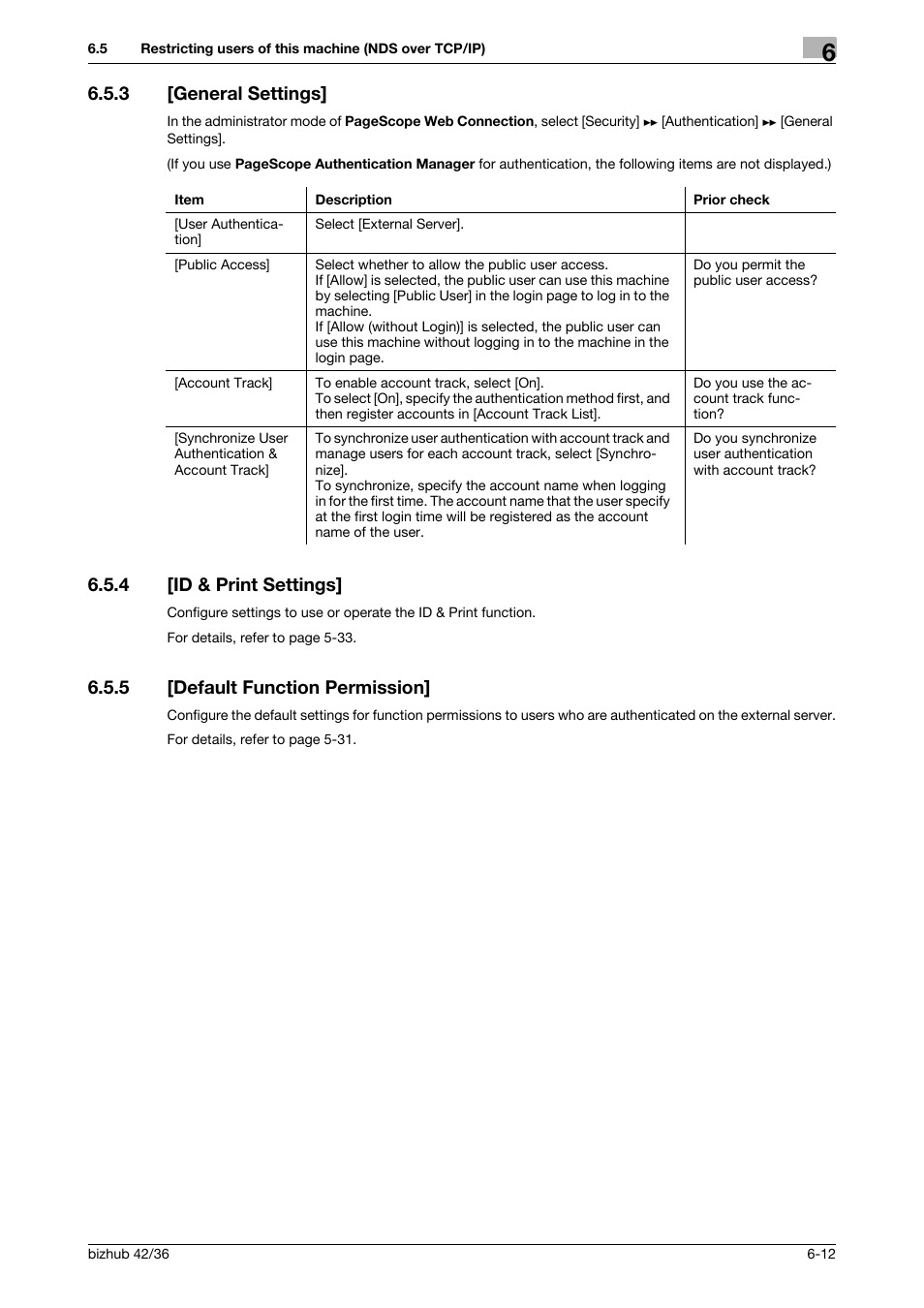 3 [general settings, 4 [id & print settings, 5 [default function permission | General settings] -12, Id & print settings] -12, Default function permission] -12, General settings, Id & print settings, Default function permis, Sion | Konica Minolta bizhub 42 User Manual | Page 246 / 284