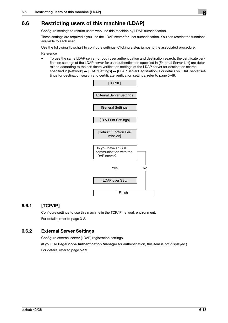 6 restricting users of this machine (ldap), 1 [tcp/ip, 2 external server settings | Restricting users of this machine (ldap) -13, Tcp/ip] -13, External server settings -13 | Konica Minolta bizhub 42 User Manual | Page 247 / 284