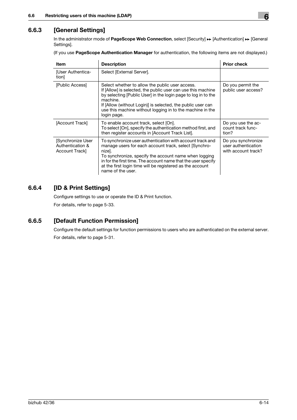 3 [general settings, 4 [id & print settings, 5 [default function permission | General settings] -14, Id & print settings] -14, Default function permission] -14, General settings, Id & print settings, Default function per, Mission | Konica Minolta bizhub 42 User Manual | Page 248 / 284