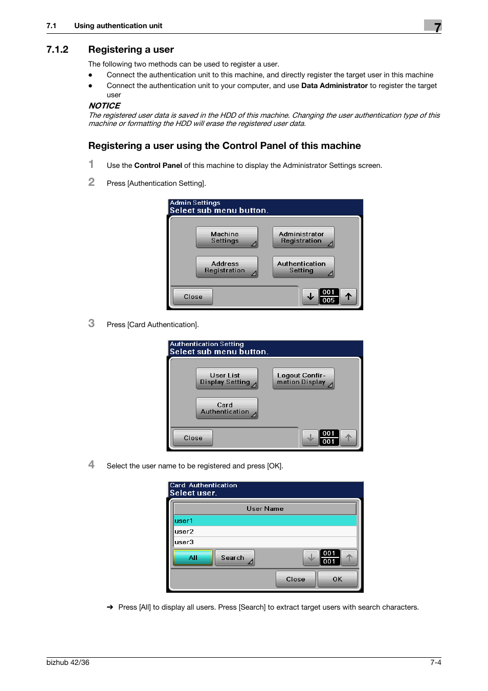 2 registering a user | Konica Minolta bizhub 42 User Manual | Page 253 / 284