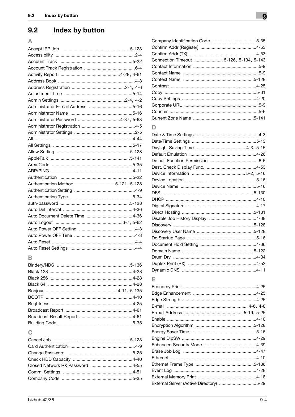 2 index by button, Index by button -4 | Konica Minolta bizhub 42 User Manual | Page 280 / 284