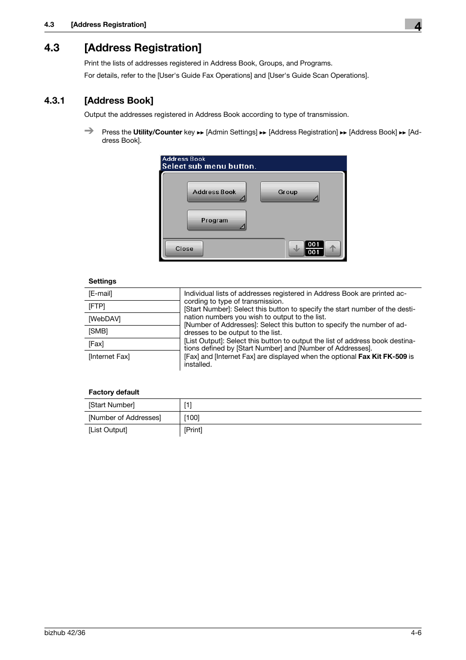 3 [address registration, 1 [address book, Address registration] -6 | Address book] -6 | Konica Minolta bizhub 42 User Manual | Page 31 / 284