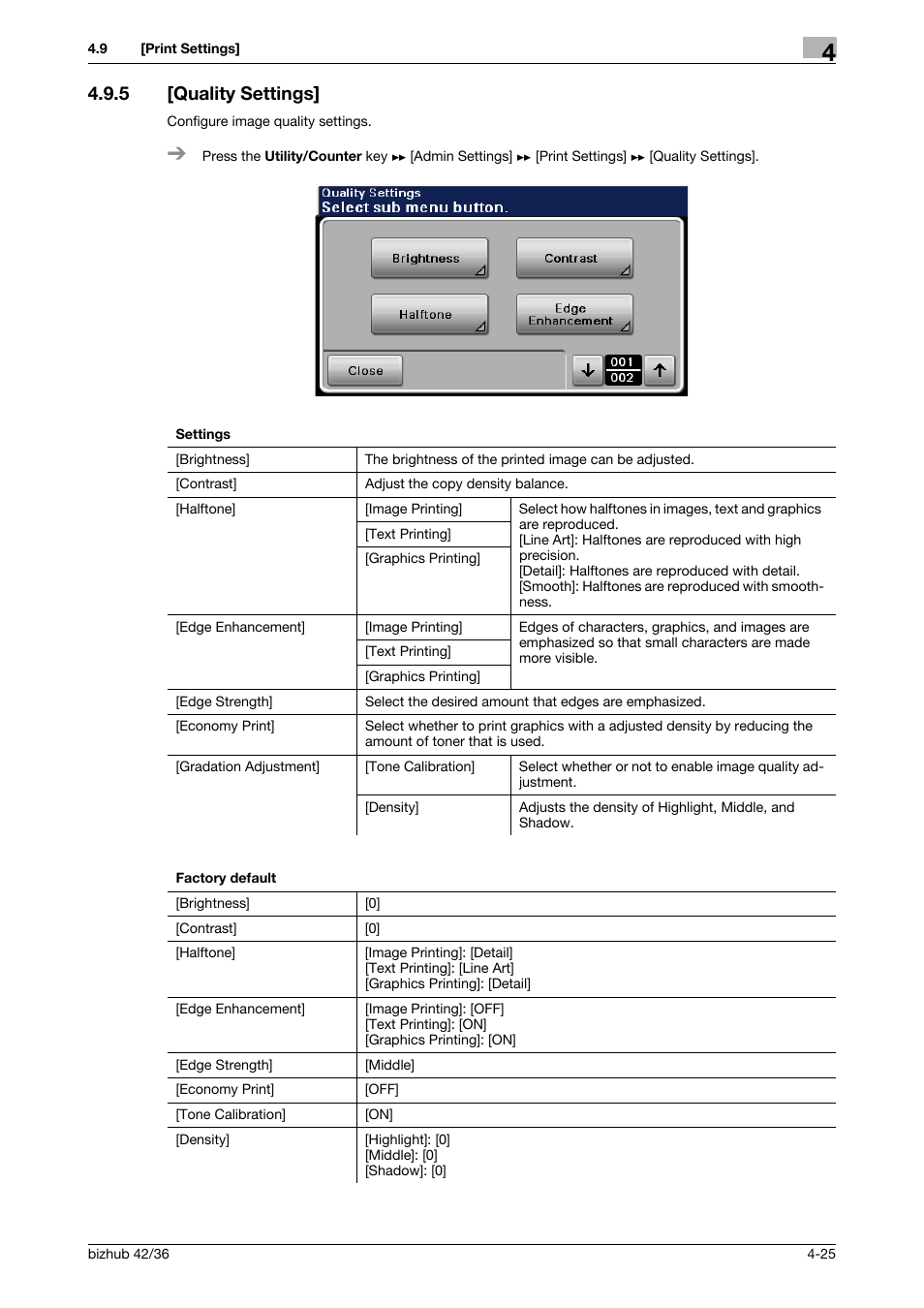 5 [quality settings, Quality settings] -25 | Konica Minolta bizhub 42 User Manual | Page 50 / 284