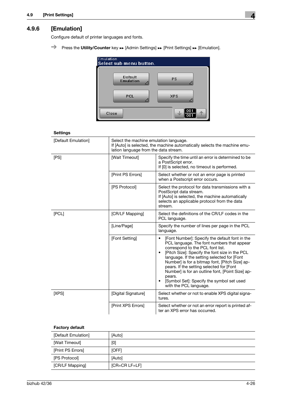 6 [emulation, Emulation] -26 | Konica Minolta bizhub 42 User Manual | Page 51 / 284