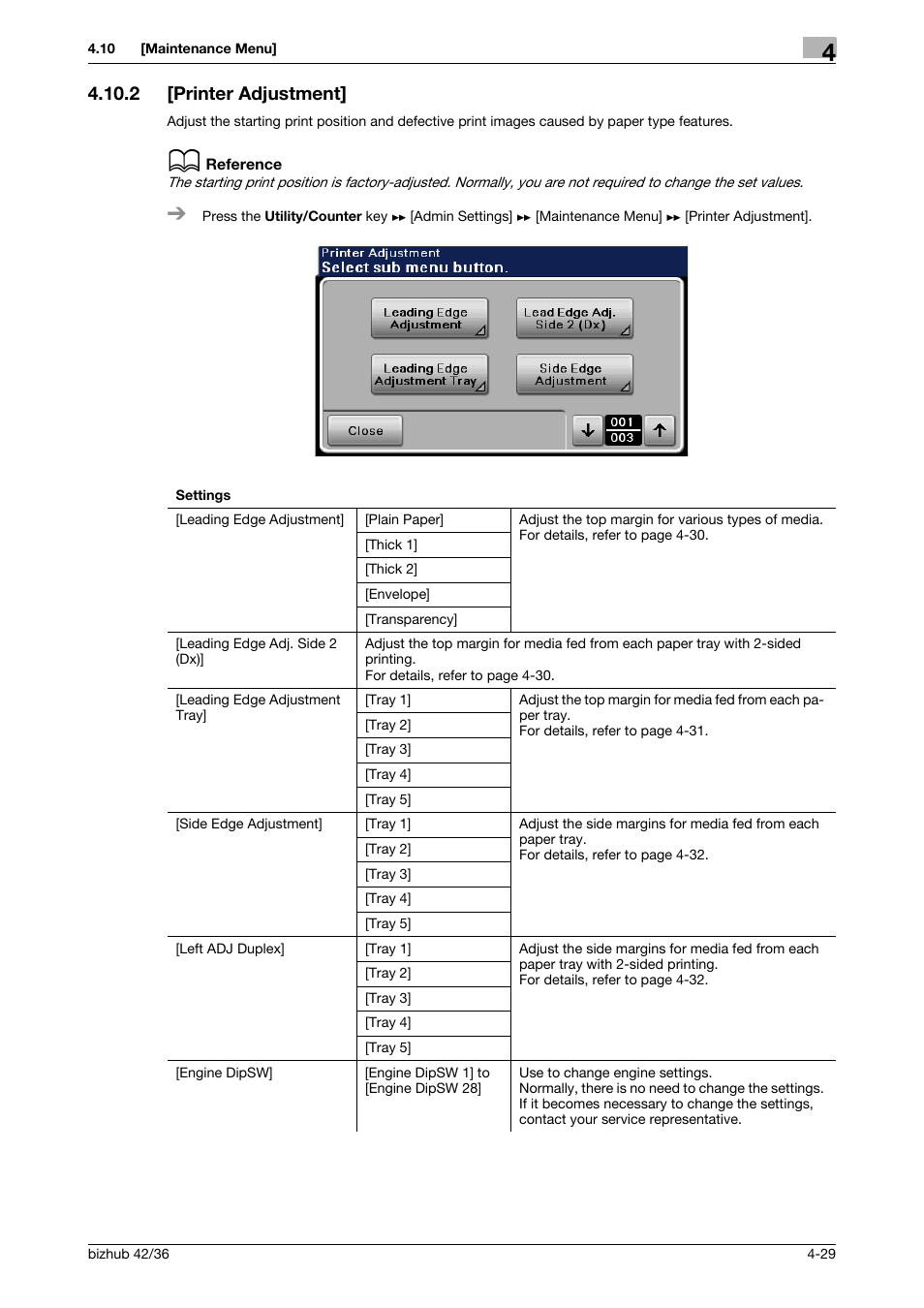 2 [printer adjustment, Printer adjustment] -29 | Konica Minolta bizhub 42 User Manual | Page 54 / 284