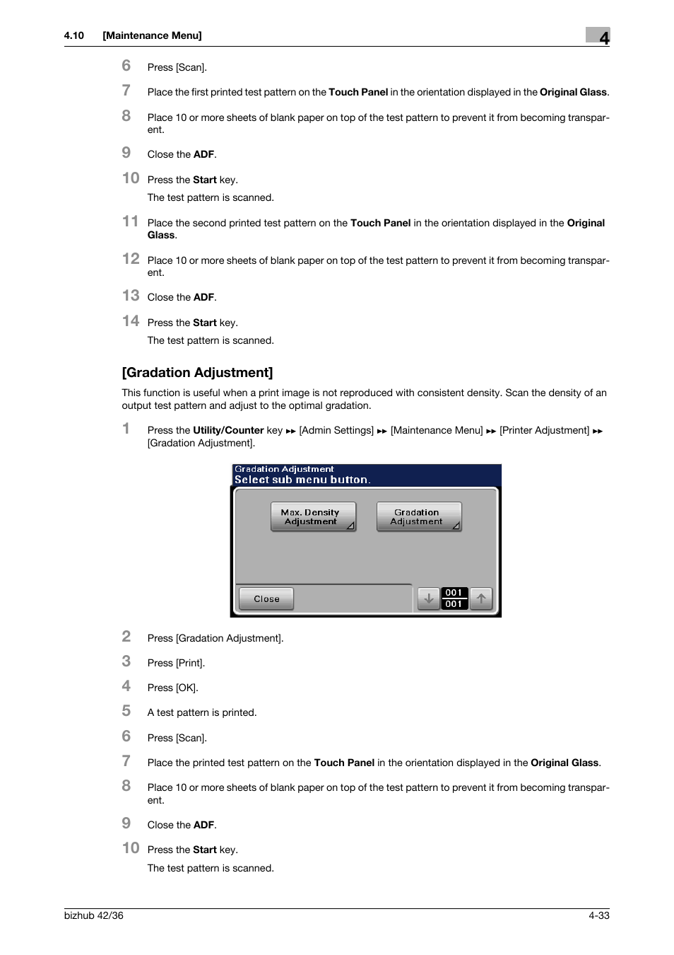 Gradation adjustment, Gradation adjustment] -33 | Konica Minolta bizhub 42 User Manual | Page 58 / 284