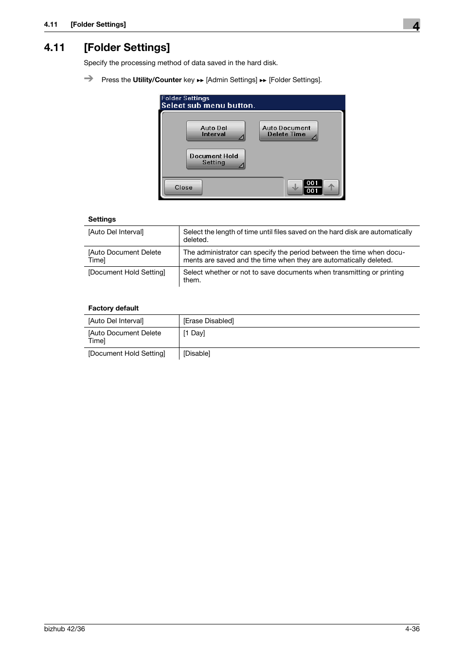 11 [folder settings, Folder settings] -36 | Konica Minolta bizhub 42 User Manual | Page 61 / 284