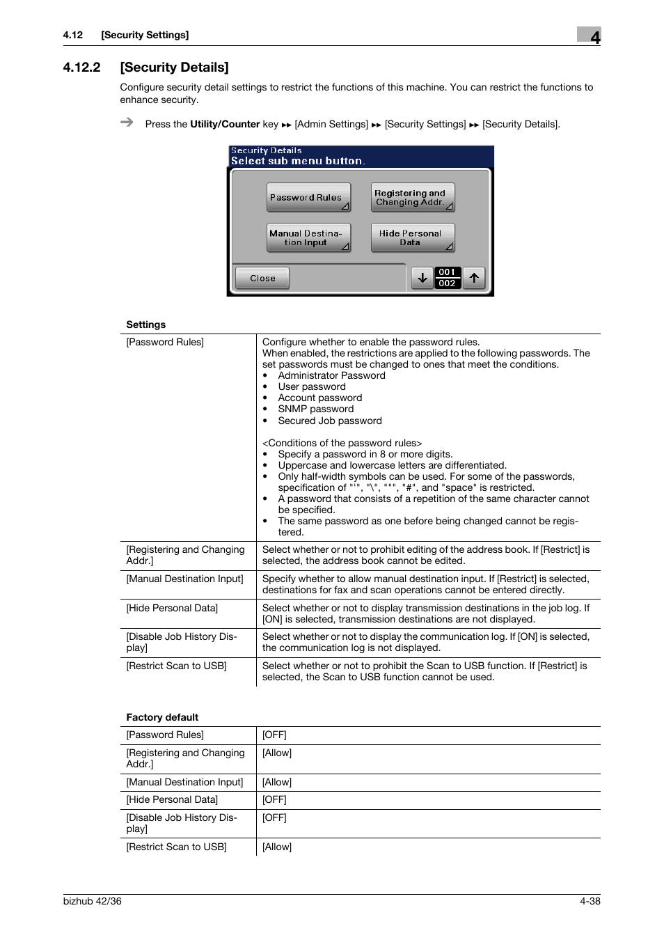 2 [security details, Security details] -38 | Konica Minolta bizhub 42 User Manual | Page 63 / 284