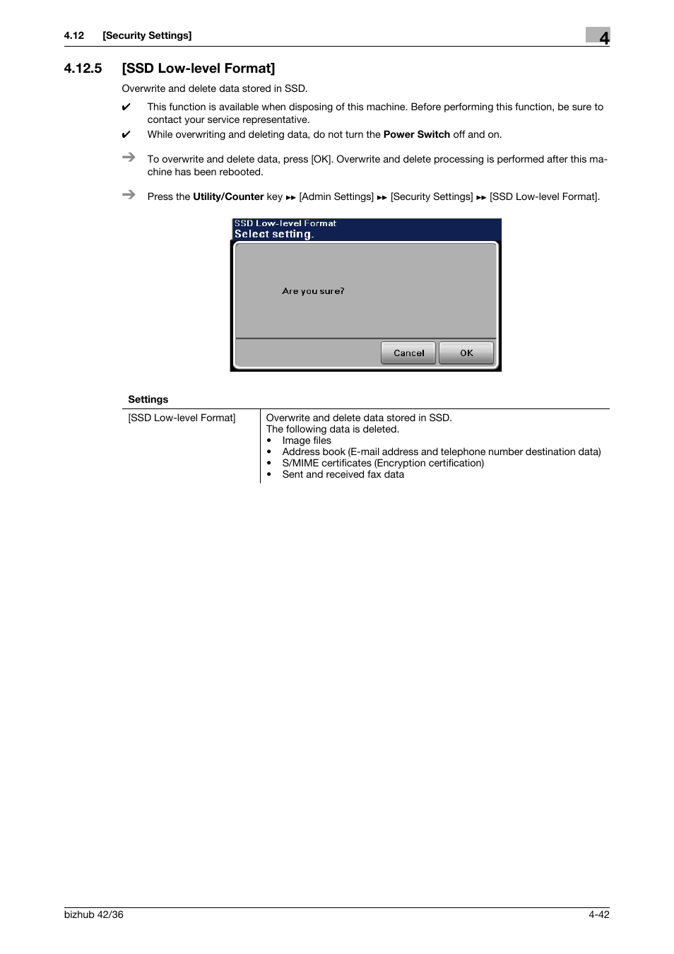 5 [ssd low-level format, Ssd low-level format] -42 | Konica Minolta bizhub 42 User Manual | Page 67 / 284