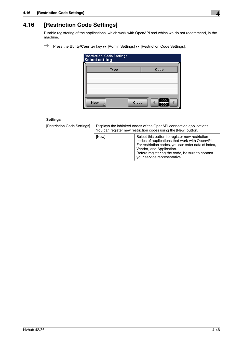 16 [restriction code settings, Restriction code settings] -46 | Konica Minolta bizhub 42 User Manual | Page 71 / 284