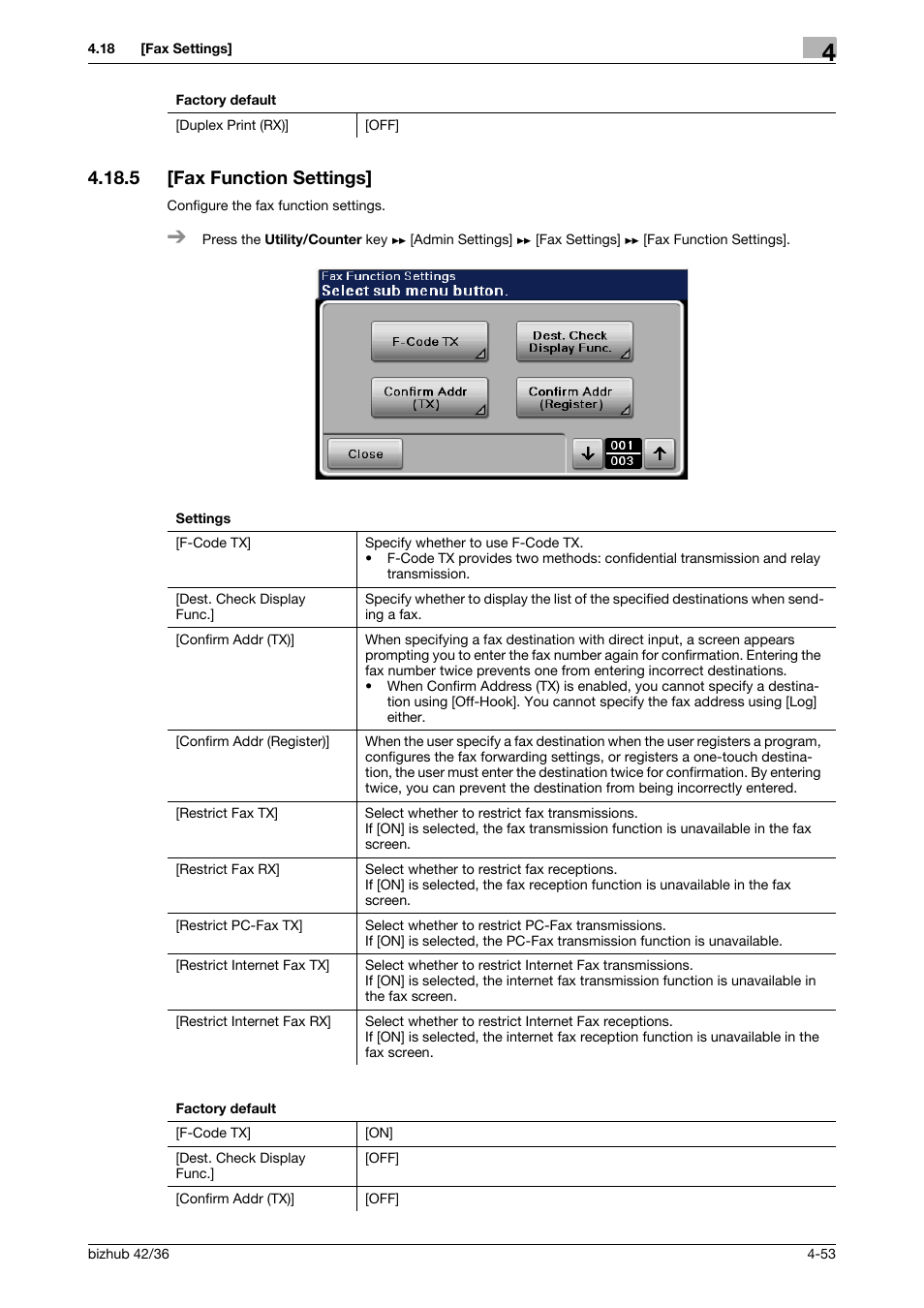 5 [fax function settings, Fax function settings] -53 | Konica Minolta bizhub 42 User Manual | Page 78 / 284