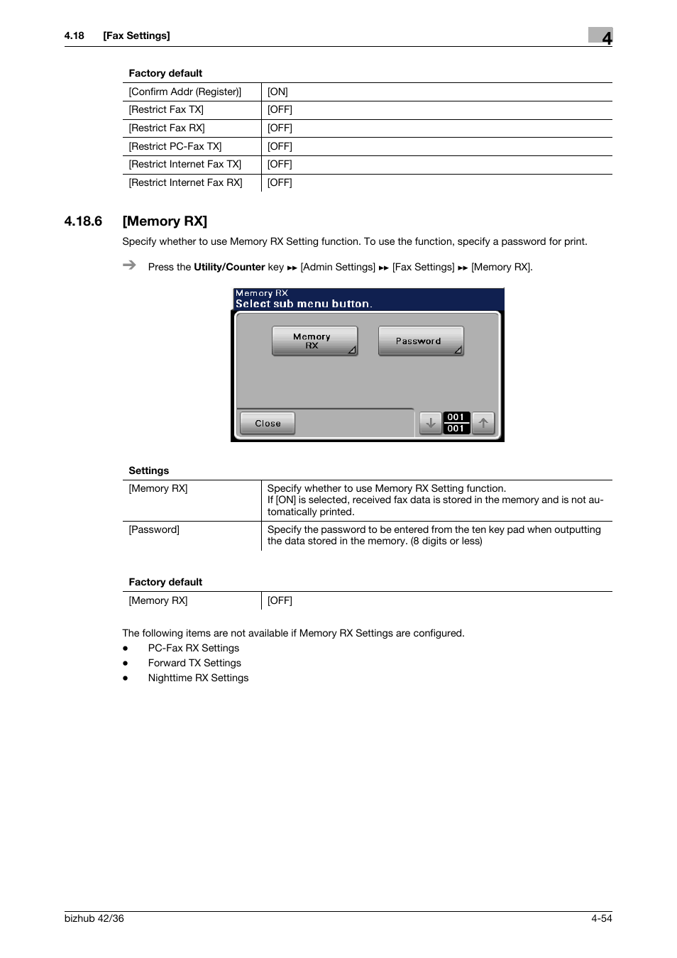 6 [memory rx, Memory rx] -54 | Konica Minolta bizhub 42 User Manual | Page 79 / 284