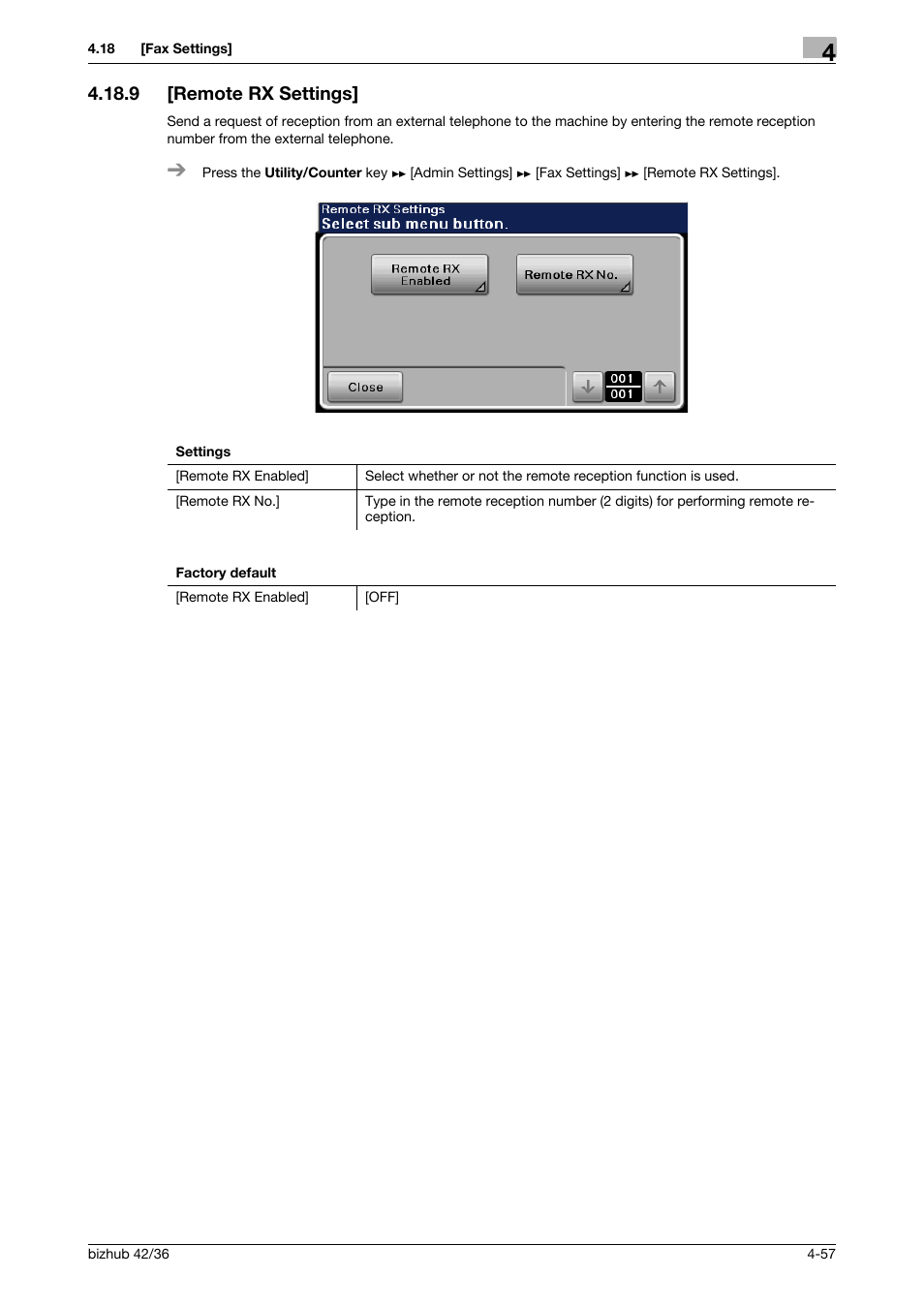 9 [remote rx settings, Remote rx settings] -57 | Konica Minolta bizhub 42 User Manual | Page 82 / 284