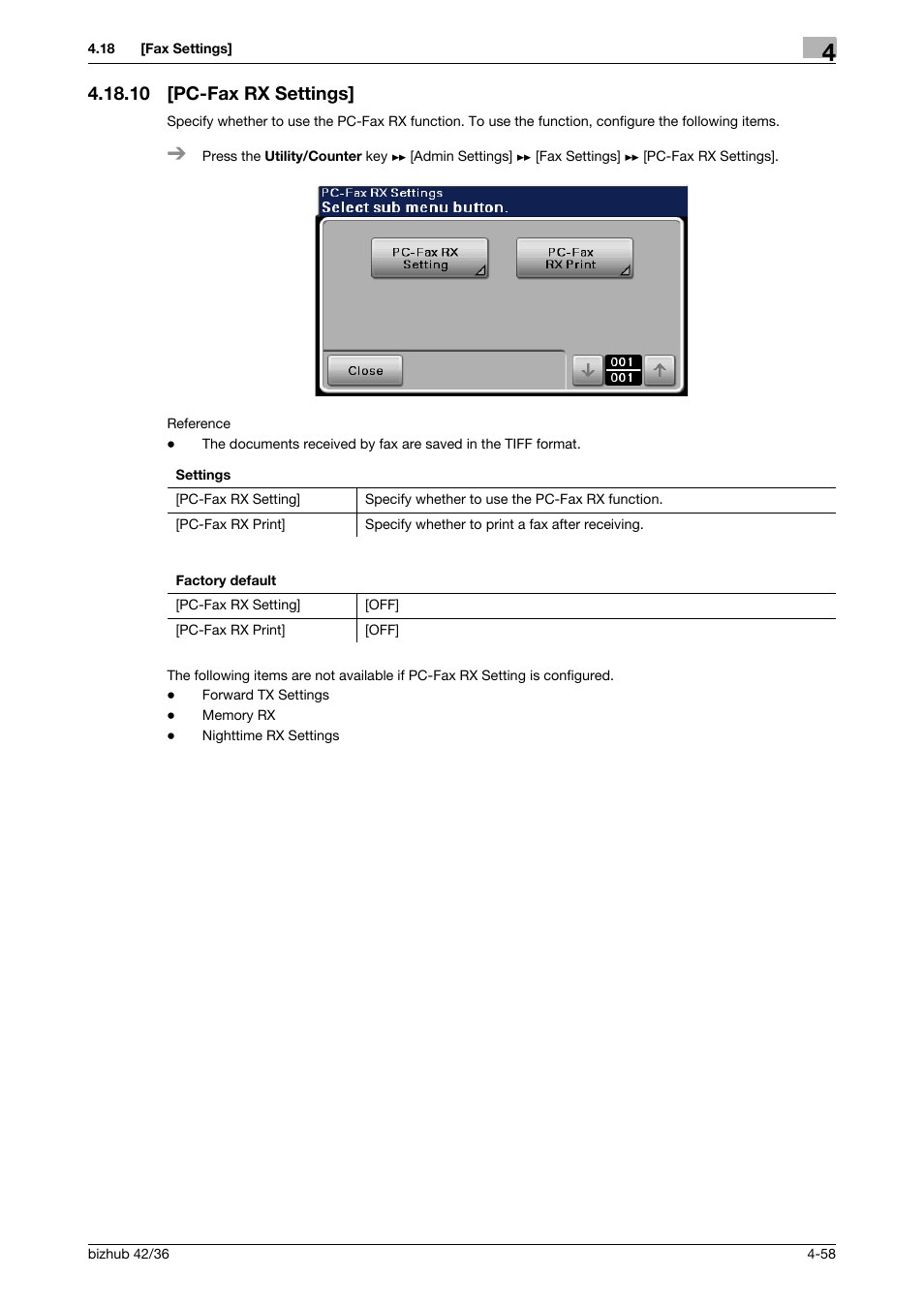 10 [pc-fax rx settings, Pc-fax rx settings] -58 | Konica Minolta bizhub 42 User Manual | Page 83 / 284