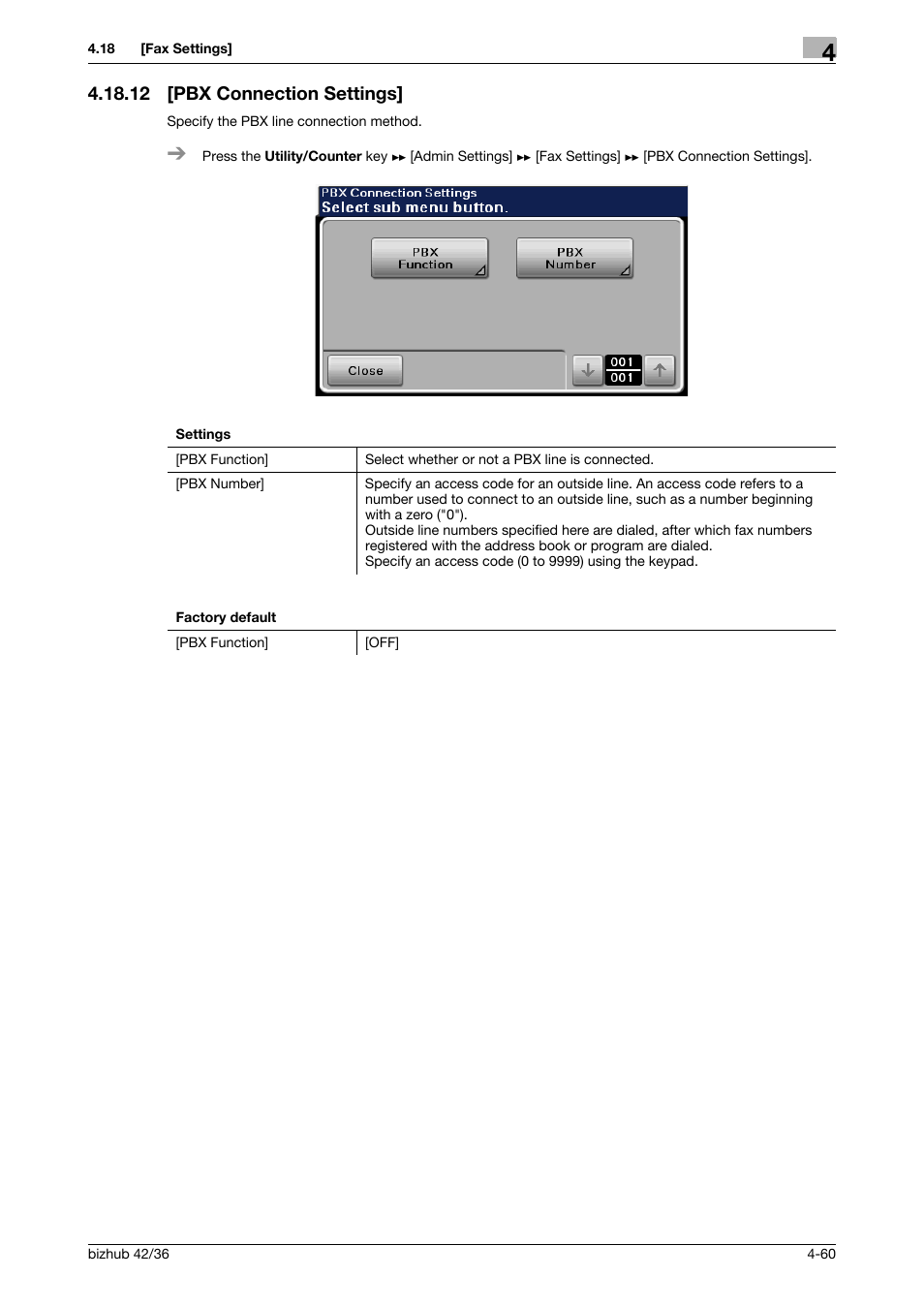 12 [pbx connection settings, Pbx connection settings] -60 | Konica Minolta bizhub 42 User Manual | Page 85 / 284