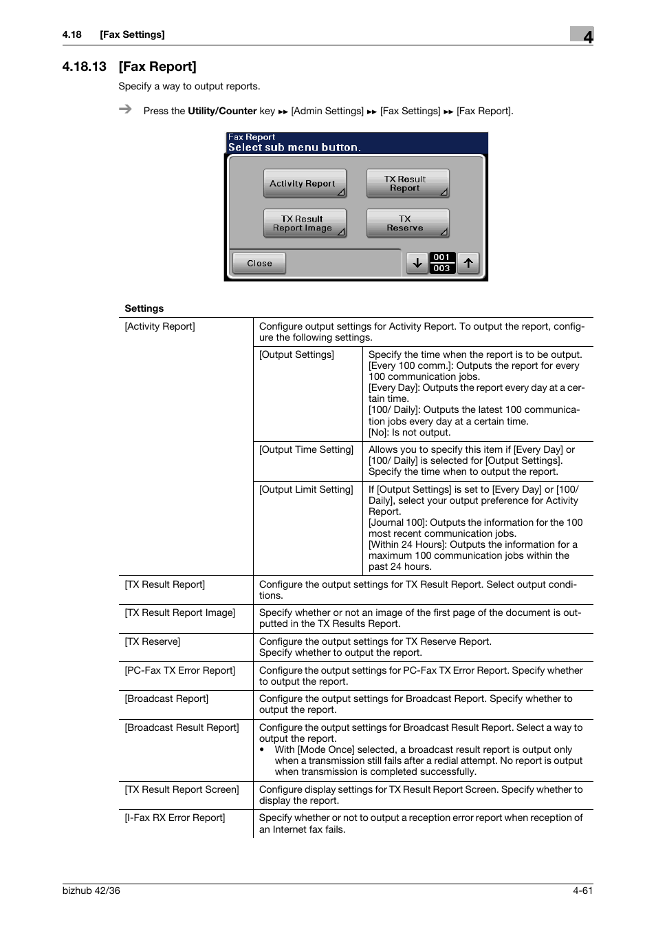 13 [fax report, Fax report] -61 | Konica Minolta bizhub 42 User Manual | Page 86 / 284