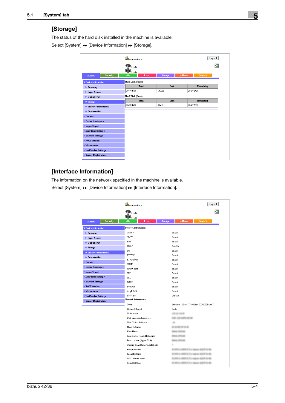 Storage, Interface information, Storage] -4 [interface information] -4 | Konica Minolta bizhub 42 User Manual | Page 92 / 284