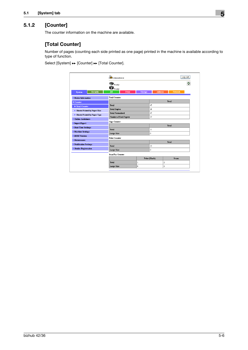 2 [counter, Total counter, Counter] -6 [total counter] -6 | Konica Minolta bizhub 42 User Manual | Page 94 / 284