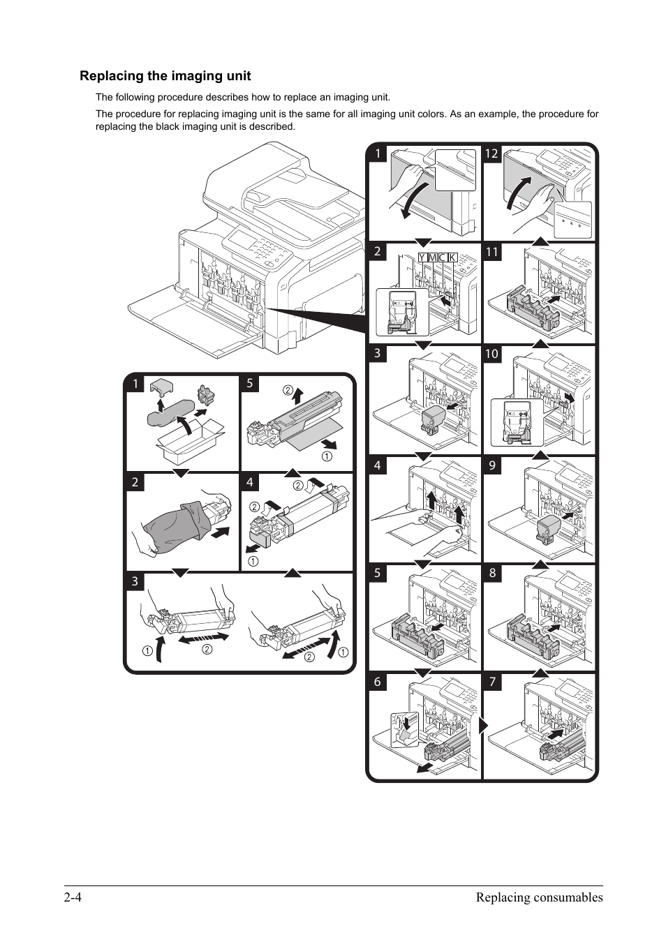Replacing the imaging unit, Replacing the imaging unit -4 | Konica Minolta bizhub C35 User Manual | Page 14 / 42