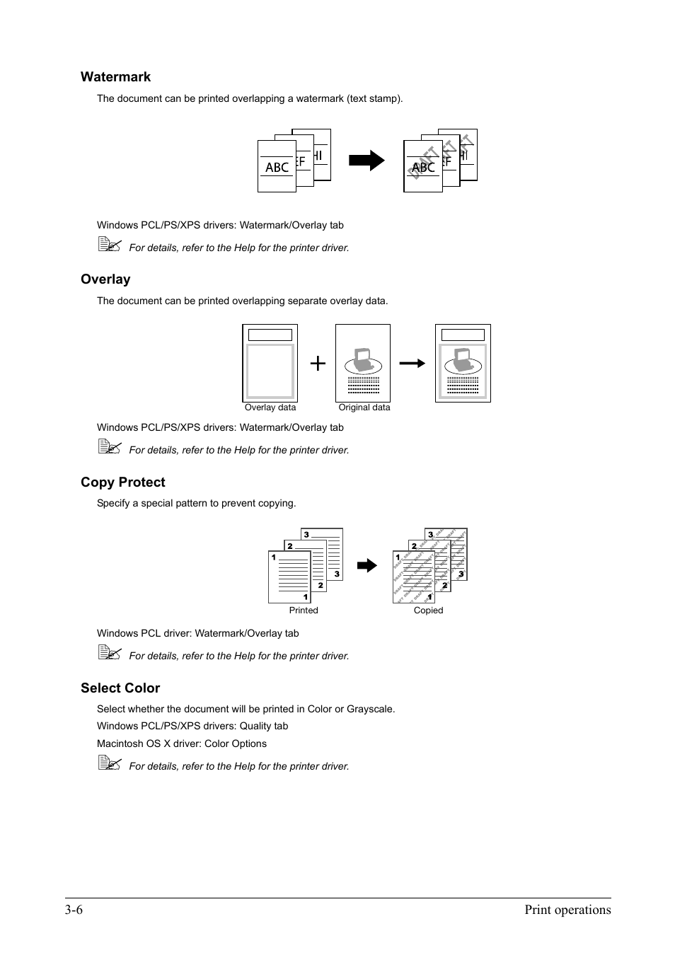 Watermark, Overlay, Copy protect | Select color | Konica Minolta bizhub C35 User Manual | Page 22 / 42