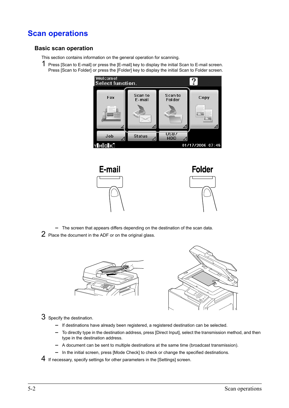 Scan operations, Basic scan operation, Scan operations -2 | Basic scan operation -2 | Konica Minolta bizhub C35 User Manual | Page 32 / 42