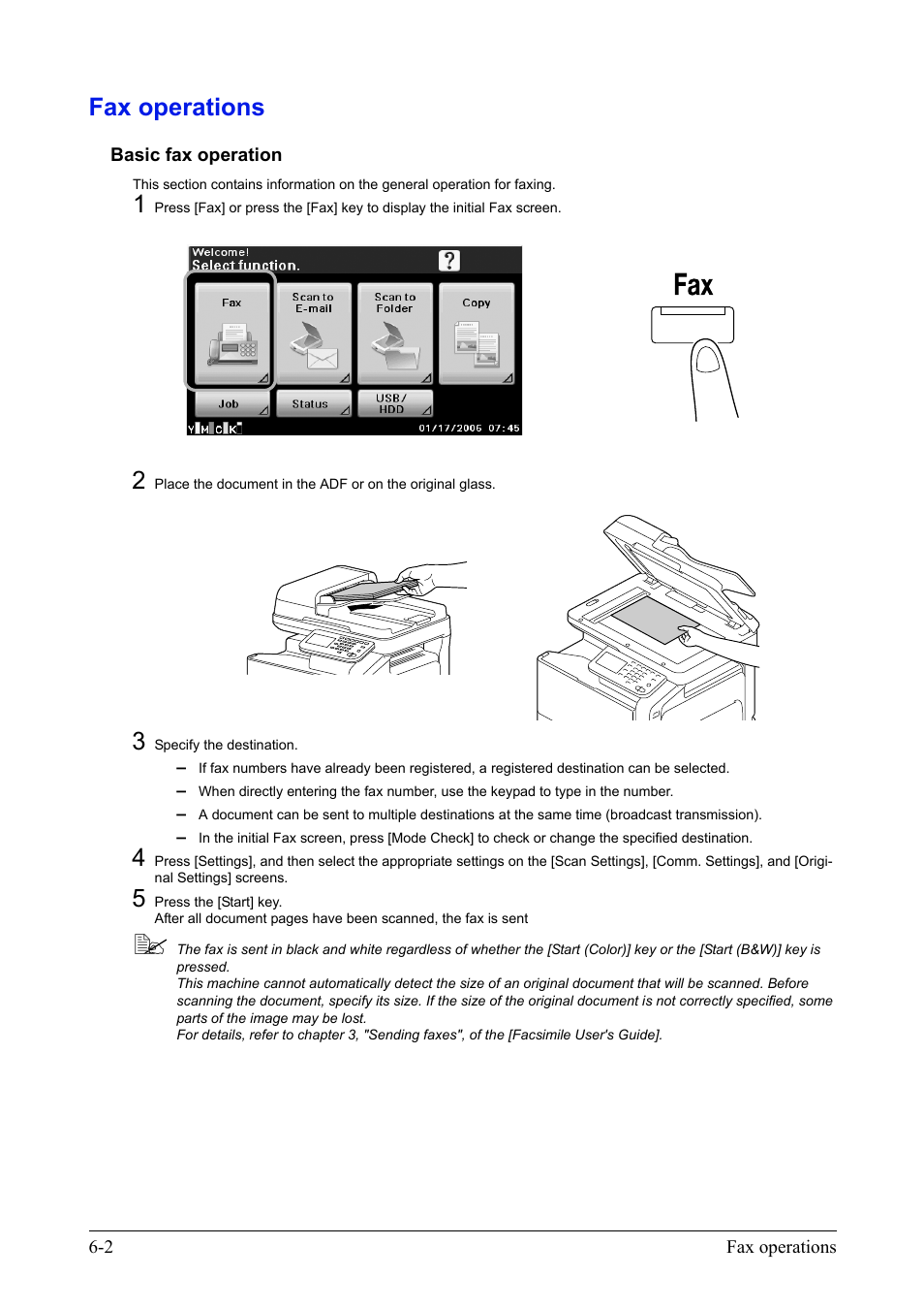 Fax operations, Basic fax operation, Fax operations -2 | Basic fax operation -2 | Konica Minolta bizhub C35 User Manual | Page 36 / 42