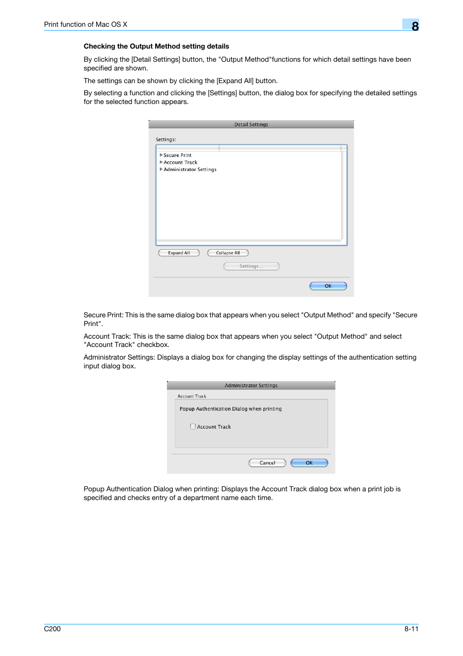 Checking the output method setting details, Checking the output method setting details -11 | Konica Minolta bizhub C200 User Manual | Page 101 / 156