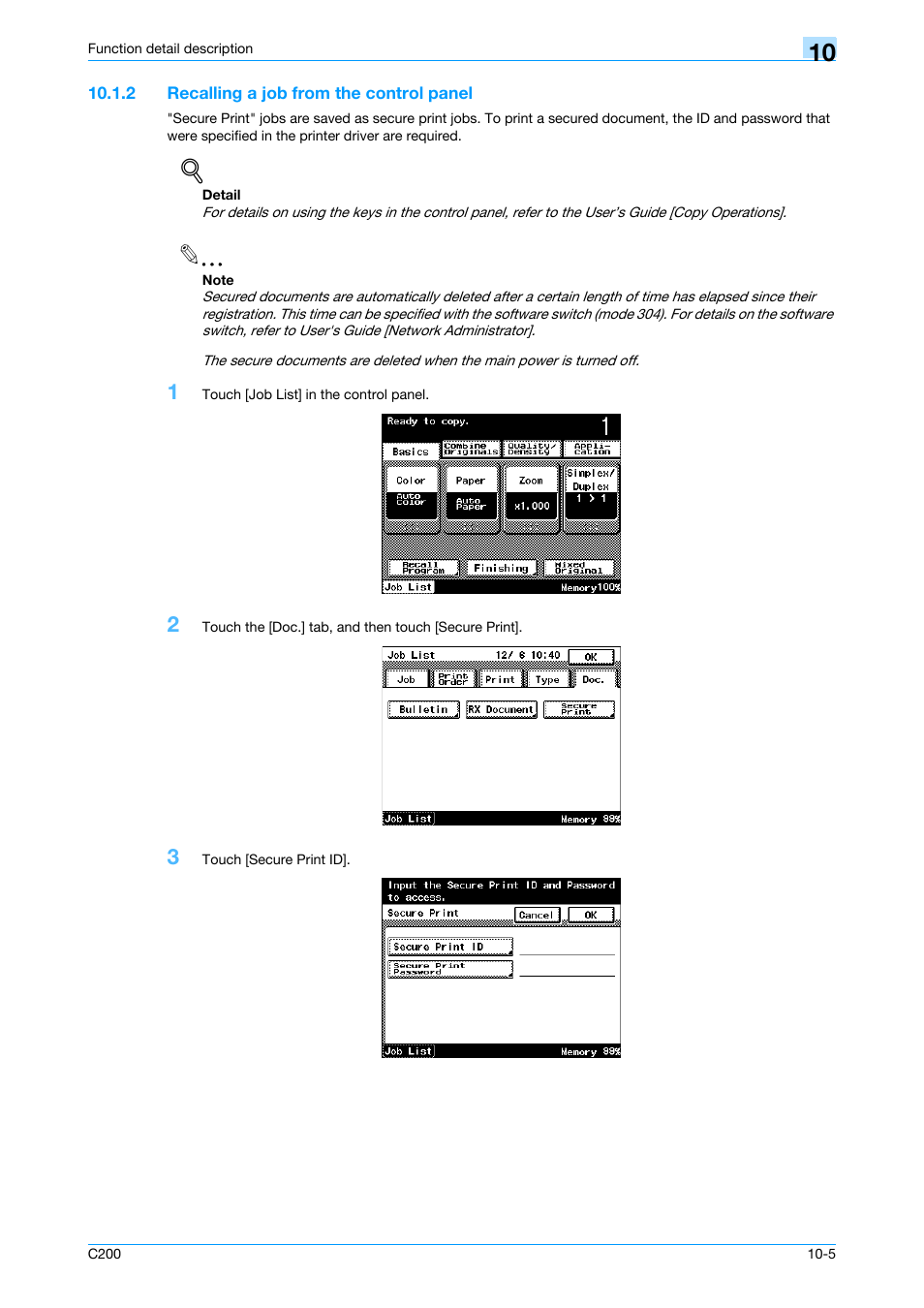 2 recalling a job from the control panel, Recalling a job from the control panel -5 | Konica Minolta bizhub C200 User Manual | Page 116 / 156