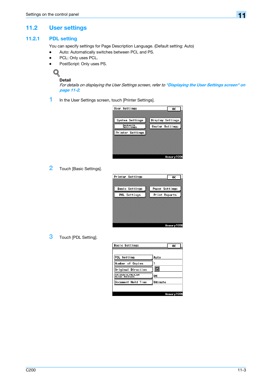 2 user settings, 1 pdl setting, User settings -3 | Pdl setting -3 | Konica Minolta bizhub C200 User Manual | Page 123 / 156