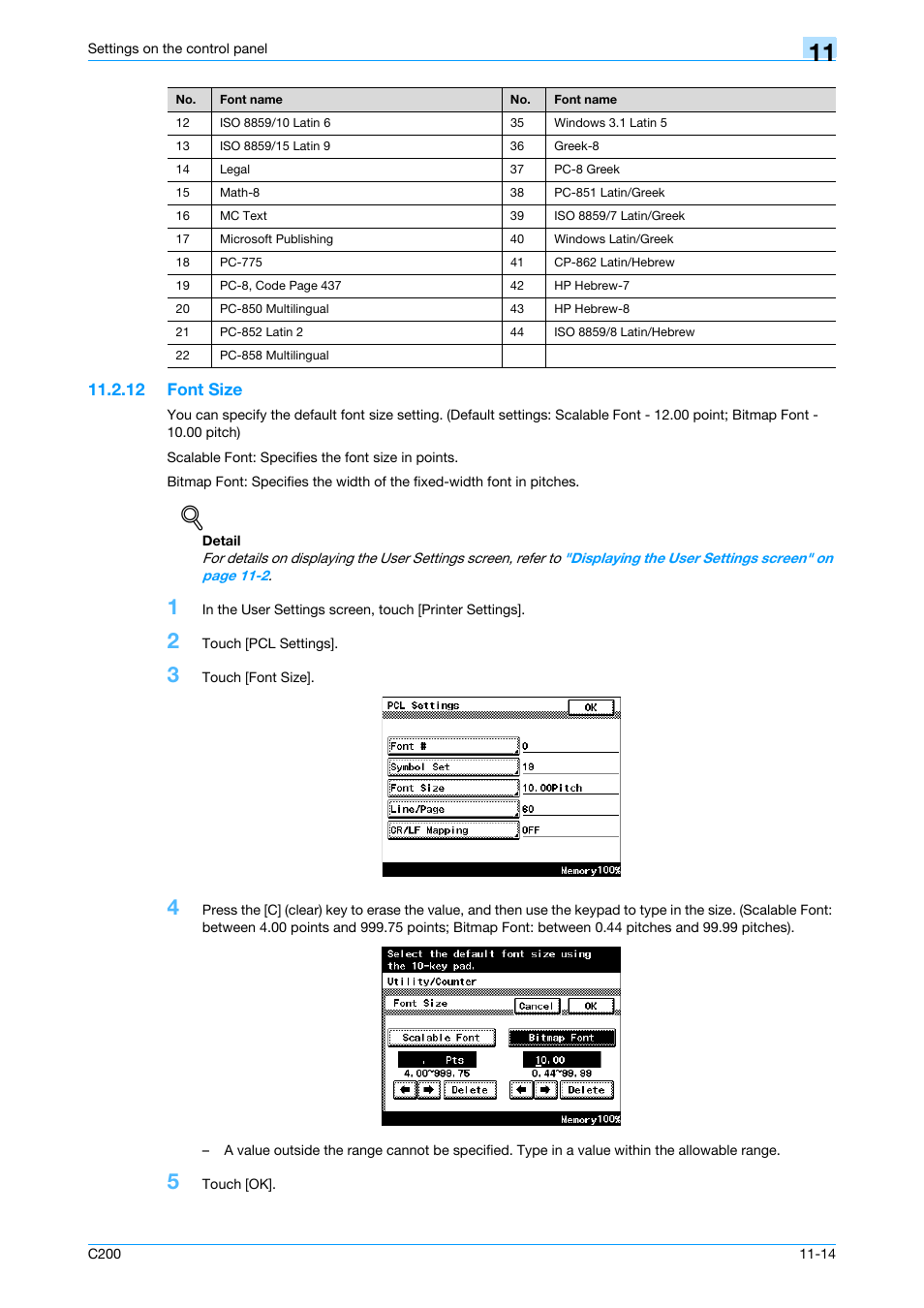 12 font size, Font size -14 | Konica Minolta bizhub C200 User Manual | Page 134 / 156