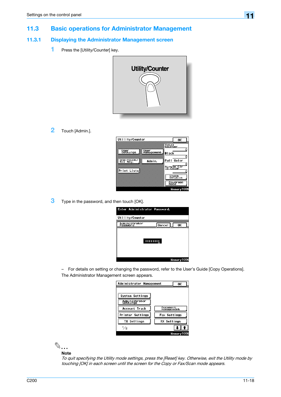 3 basic operations for administrator management, 1 displaying the administrator management screen, Basic operations for administrator management -18 | Displaying the administrator management screen -18 | Konica Minolta bizhub C200 User Manual | Page 138 / 156