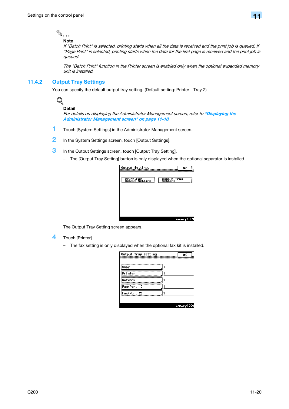 2 output tray settings, Output tray settings -20 | Konica Minolta bizhub C200 User Manual | Page 140 / 156