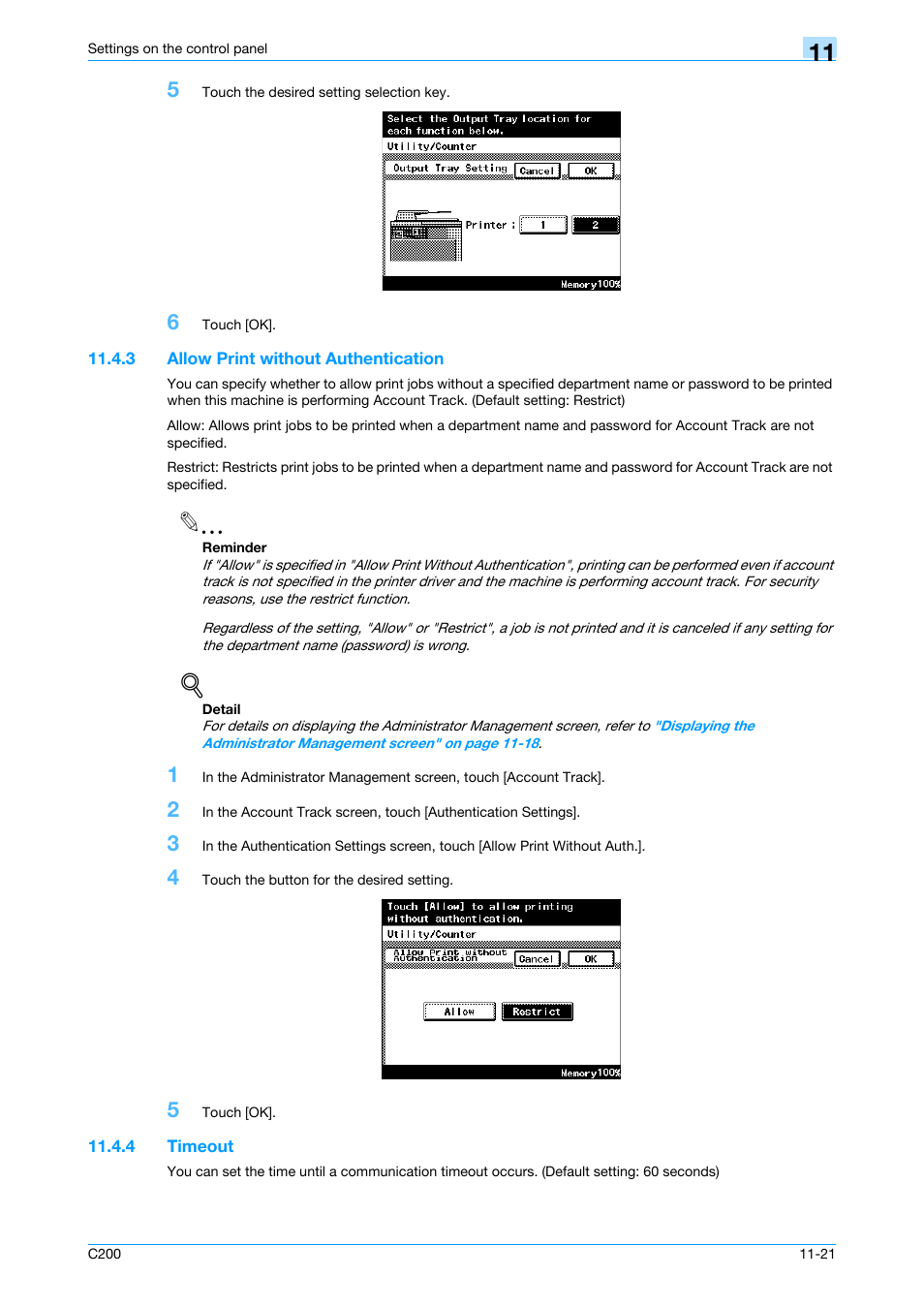 3 allow print without authentication, 4 timeout, Allow print without authentication -21 | Timeout -21 | Konica Minolta bizhub C200 User Manual | Page 141 / 156