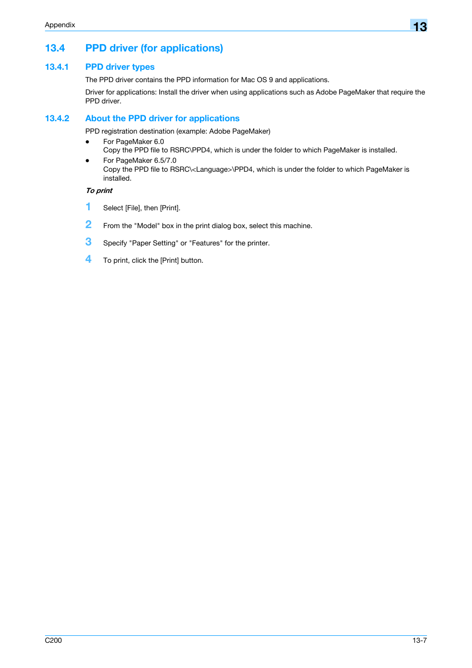 4 ppd driver (for applications), 1 ppd driver types, 2 about the ppd driver for applications | Ppd driver (for applications) -7, Ppd driver types -7, About the ppd driver for applications -7 | Konica Minolta bizhub C200 User Manual | Page 152 / 156